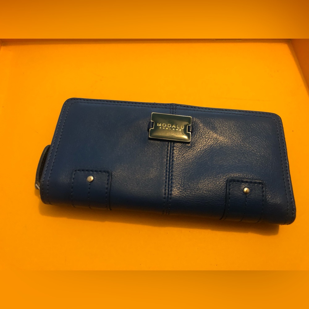 Modalu - Italian leather long wallet royal blue